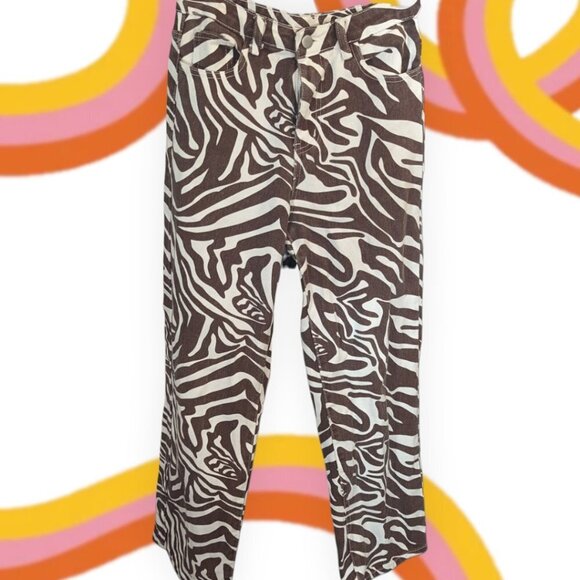 Shein Brown & Cream Zebra Bootcut Jean Pant Size Extra Small - Picture 1 of 10